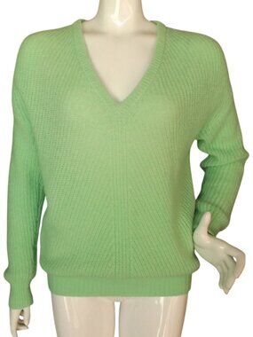 LILLY PULITZER Sweater, M, Kasmina, V-neck, Lime Green, Ribbed texture, Long slv